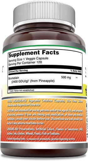 Amazing Nutrition Formulas Bromelain Supplement | 500 Mg Per Serving |120 Veggie Capsules | Non-GMO | Gluten | Made in USA | Ideal for Vegetarians