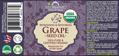 US Organic Grape Seed Oil, USDA Certified Organic, 100% Pure & Natural, Cold Pressed Virgin, Unrefined, in Amber Glass Bottle w/Glass Eye dropper for Easy Application (4 oz (115 ml))