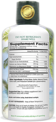 Tropical Oasis Liquid Calcium Magnesium - Natural Formula w/Support for Strong Bones - Liquid Vitamins w/Calcium, Magnesium & Vitamin D - up to 96% Absorption by The Body. - 16oz, 32 Ser,Clear
