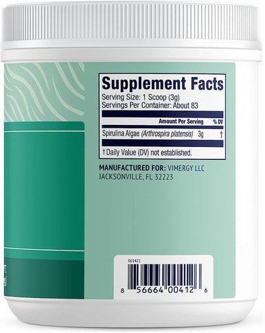 Vimergy Spirulina Powder Concentrated Plant Protein Supports Immune Health & Cardiovascular Function Vegan Kosher Gluten Free 250g