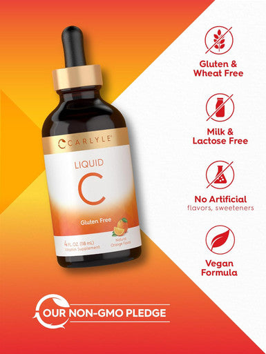 Carlyle Vitamin C Liquid | 4 fl. oz | Orange Flavor | Vegan Non-GMO Gluten Supplement