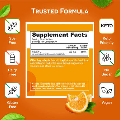 Ez Melts Dissolvable Vitamin C 500 Mg, Sugar-Free, 1-Month Supply