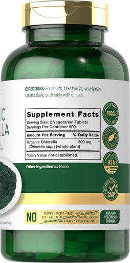 Carlyle Chlorella Tablets Organic 500 mg | 1000 Count | Vegetarian Non-GMO and Gluten