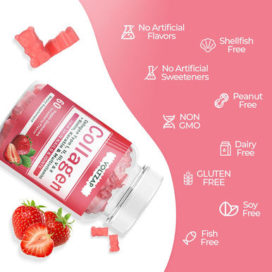 Collagen Gummies For Men And Women, Vegan Collagen 2500Mg For Hair Skin Nails Muscle & Joint, Immunity - 60Ct Strawberry Flavored Supplement
