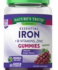 Iron Gummies | 60 Count | Vegan, Non-GMO & Gluten Supplement | with B Vitamins & Zinc | Grape Flavor | by Natures Truth