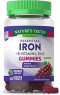 Iron Gummies | 60 Count | Vegan, Non-GMO & Gluten Supplement | with B Vitamins & Zinc | Grape Flavor | by Natures Truth