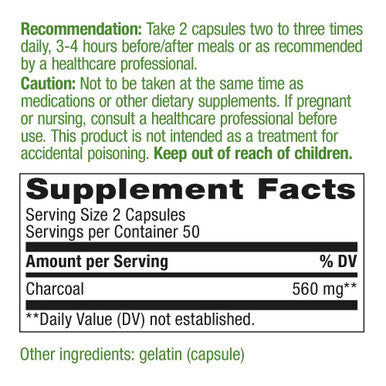 Natures Way Activated Charcoal Intestinal Cleanser Capsule, 260 Mg - 100 Per Pack - 3 Packs Per Case.3