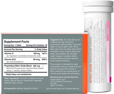 HumanN Neo40 Daily Bundle Heart Blood Circulation Supplements to Boost Nitric Oxide with NO Indicator Test Strips Includes 30 Dissolvable Tablets and 25 Test Strips