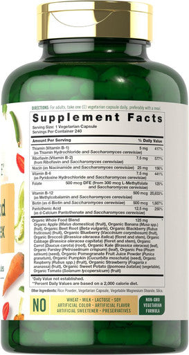 Carlyle B Complex with Whole Food Blend Formula | 240 Capsules | Plus L-Methylfolate | Non-GMO & Vegetarian Supplement