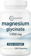 Triple Strength Magnesium Glycinate 1500Mg Per Serving 240 Capsules 500Mg Per Capsule Easily Absorbed Chelated Magnesium + Elemental Form Healthy Muscle Bones and Mood Support NonGmo