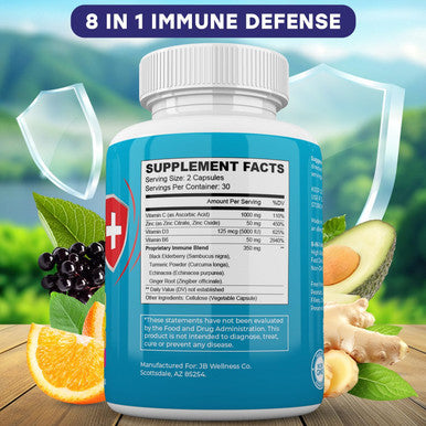 Immune Support 8 In 1 Capsules - Zinc Supplement, Vitamin D3 5000 Iu, Vitamin C 1000Mg And Elderberry - Immune Booster Ginger Root, And Turmeric - [2-Pack]