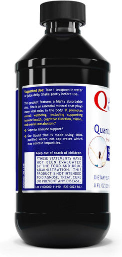 Quantum Nutrition Labs Zinc - Liquid Zinc Drops, Zinc Supplements, Zinc Tincture For Adults, 25Mg Zinc Sulfate Per Serving For Metabolic Function & Immune Support - 8 Fl Oz Bottle