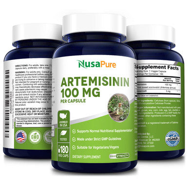 Artemisinin 100 mg 180 Veggie Capsules with 5 mg BioPerine for Enhanced Absorption, Sweet Wormwood Extract, Vegan and Non-GMO - 6 Month Supply
