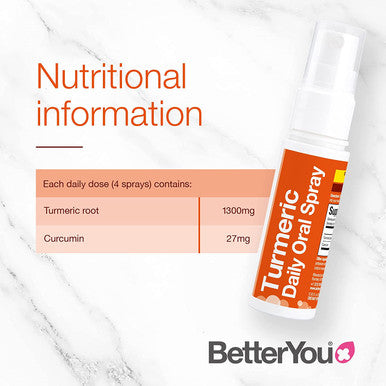 BetterYou Turmeric Oral Spray Liquid Immune Support Supplement, 325mg Strength per Single Spray, 0.85 Fl Ounce (128 Sprays), Orange