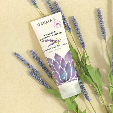 DERMA E Vitamin E Lavender and Neroli Therapeutic Shea Body Lotion All Natural Moisturizer for Dry Skin Gently Scented Cruelty Free Moisturizing Cream, 8 oz
