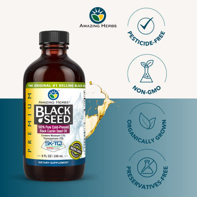 Amazing Herbs Premium Black Seed Oil - Gluten Free, Non Gmo, Cold Pressed Nigella Sativa Aids In Digestive Health, Immune Support, Brain Function - 8 Fl Oz (Pack Of 2)