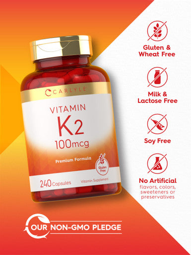Carlyle Vitamin K2 Supplement 100 Mcg | K2 Mk-4 | 240 Capsules | Non-Gmo & Gluten Free