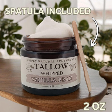Beef Tallow For Skin Care, Face, Hands - Natural Moisturizer - Whipped - Organic Grass-Fed Beef Fat - Vitamins A, D, E, K - Dry Skin, Baby Diaper Cream - Hydrating - Warm Vanilla - 2 Oz Jar