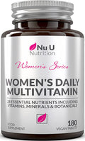 Women's Multivitamin and Minerals - 28 Essential Vitamins, Minerals and Botanicals with Hyaluronic Acid, Vitamin D3 and Biotin - 180 Vegan Tablets - No Synthetic Fillers or Binders, Made in The UK