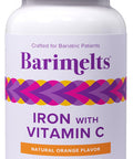 Barimelts Iron With Vitamin C 90 Fast-Dissolving Tablets 1 Month Supply Sugar Bariatric Iron Supplement For Women Natural Orange Flavor