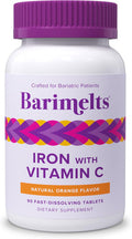 Barimelts Iron With Vitamin C 90 Fast-Dissolving Tablets 1 Month Supply Sugar Bariatric Iron Supplement For Women Natural Orange Flavor