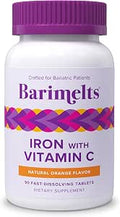 Barimelts Iron with Vitamin C 90 FastDissolving Tablets (1Month Supply) SugarFree Bariatric Iron Supplement for Women Natural Orange Flavor