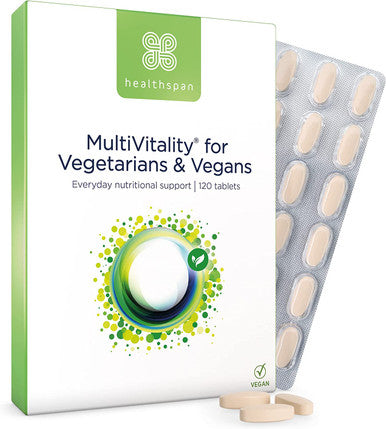 Healthspan Multivitamin for Vegetarians and Vegans (120 Tablets) Promotes Immune Health and Energy Levels Supports Bones Teeth and Muscles Includes Vitamins B12 & D Calcium Iron and Zinc Vegan