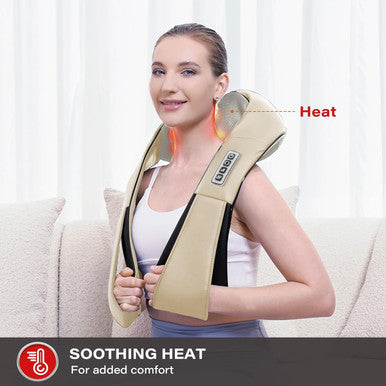 Neck Back Massager, Shiatsu Neck And Shoulder Massager With Heat, 3D Deep Tissue Kneading Massager Electric Massager For Shoulder, Back, Leg Muscle Pain Relief, Home & Office Use (Beige)