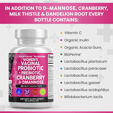 Clean Nutraceuticals Vaginal Probiotics For Women + Prebiotics 20 Billion Cranberry Pills 30,000Mg W/D-Mannose 500 Mg For Urinary Tract Health Ph Balance - For Vaginal Health Supplements Pills