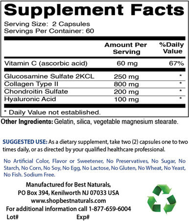Best Naturals Hyaluronic Acid 100 mg 120 Capsules - Support Healthy Joints and Youthful Skin (859375002702)