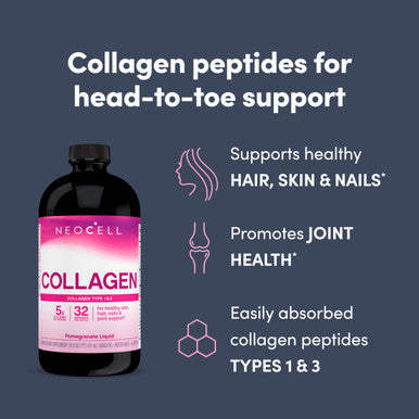 Neocell Liquid Collagen Skin Hair Nails And Joints Supplement Includes Fruit Juice Concentrates And Green Tea Blend Pomegranate 16 Oz. 1 Bottle