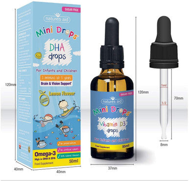 Natures Aid DHA Omega-3 Mini Drops for Infants and Children Sugar Free 50 ml