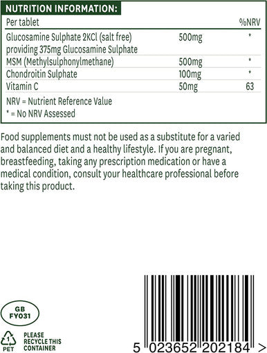 Natures Aid Glucosamine MSM and Chondroitin with Vitamin C 180 Tablets