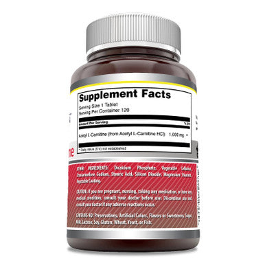 Amazing Formulas Acetyl L-Carnitine Hcl 1000Mg 120 Tablets Supplement | Non-Gmo | Gluten Free | Made In Usa