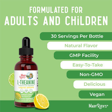 Maryruth Organics L Theanine 200mg Liquid Drops | Mood Support for Adults & Kids | Focus Supplement | Natural Sleep Support | Relaxation | Amino Acid | Vegan | Non-GMO | Gluten | 30 Servings
