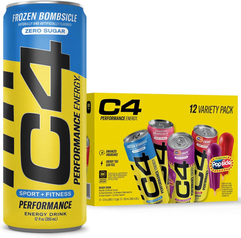 C4 Performance Energy Drink Cosmic Rainbow, Zero Sugar Carbonated Preworkout Energy, 200mg Caffeine with Beta Alanine, 16 Fl Oz (12 Pack), Packaging May Vary