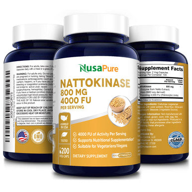 Nattokinase 4000 FU 200 Veggie Capsules (Non-GMO & )