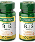Nature's Bounty Vitamin B12 Supports Energy Metabolism And Nervous System Health 500Mcg Tablets 100 Ct (Pack Of 2)