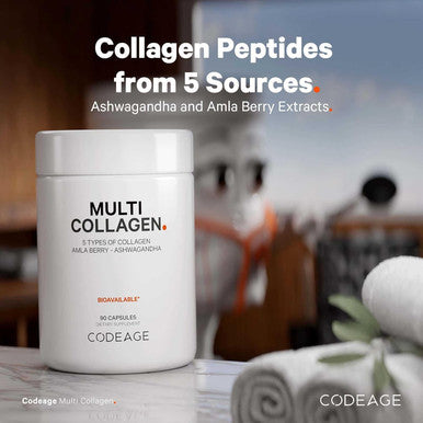 Codeage Multi Collagen Peptides Protein Capsules 5 Collagen Types Grass-Fed & Hydrolyzed Bovine Collagen Pills Supplement Ashwagandha Amla Berry Vitamins Collagen Peptides - 90 Capsules