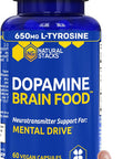 Dopamine Brain Food L-Tyrosine Focus And Mental Drive Support 60 Count | With B vitamins for natural neurotransmitter production. Supports motivation mental energy and productive work sessions.
