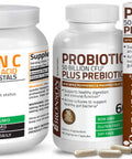 Bronson Probiotic 50 Billion Cfu + Prebiotic With Apple Polyphenols & Pineapple Fruit Extract Vitamin C Powder Pure Ascorbic Acid Soluble Fine Non Gmo Crystals