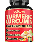 Satoomi 6In1 Turmeric Curcumin Supplement - 3 Month Supply - 95% Curcuminoids With Ginger Root Garlic Bulb Rosemary & Black Pepper - 90 Capsules