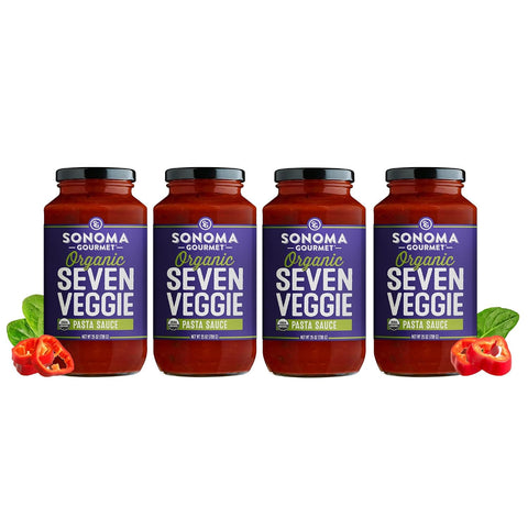Sonoma Gourmet Seven Veggie Pasta Sauce | Vegan, USDA Organic, Non-GMO, Gluten-Free and No Sugar Added | Made With Fresh Ingredients | 25 Ounce Jars (Pack of 4)
