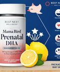 Best Nest Wellness Mama Bird Prenatal DHA Vitamin Prenatal Omega 3 DHA Supplements Supports Baby's Brain & Eye Development 500 mg Triglyceride Fish Oil Easy to Swallow Lemon Flavor Softgels 60 Ct
