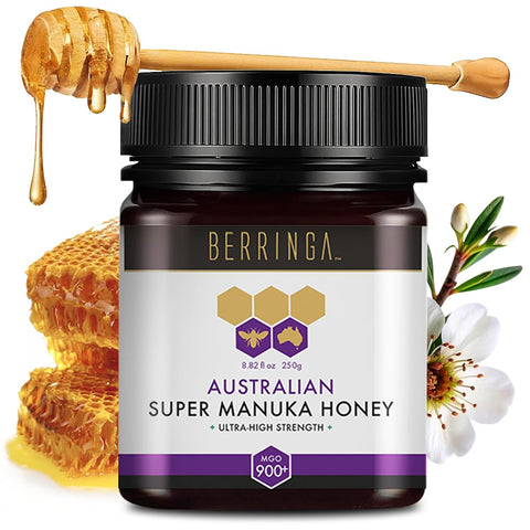 Berringa Manuka Honey Organic MGO 220+ Medium Strength, Supports General Wellbeing & Digestive Balance - 100% Raw, Pure & Unfiltered, Sustainably Sourced from Australia - (8.82 oz)