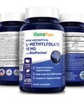 NusaPure L Methylfolate 15mg | 120 Veggie Capsules | Bioperine