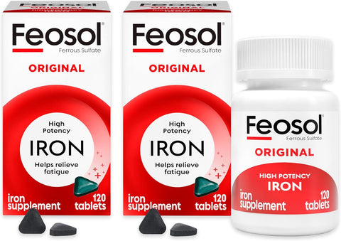 Feosol Original Iron Supplement Tablets Nonheme 325mg Ferrous Sulfate (65mg Elemental Iron) per Iron Pill 1 Per Day 120ct 4 Month Supply for Energy and Immune System Support Made in USA
