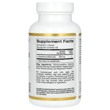 California Gold Nutrition L-Glutathione (Reduced), 500 Mg, 120 Veggie Capsules