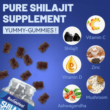Shilajit Gummies 1000 Mg, Organic Shilajit Supplement, 85+ Trace Minerals, With Ashwagandha, Mushroom - Energy, Brain, Immunity Support, For Men & Women - 120 Count