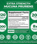 Zazzee Extra Strength Mucuna Pruriens 8:1 Extract, Minimum 20% L-Dopa, 1000 Mg, 220 Vegan Capsules, 110 Day Supply, Concentrated